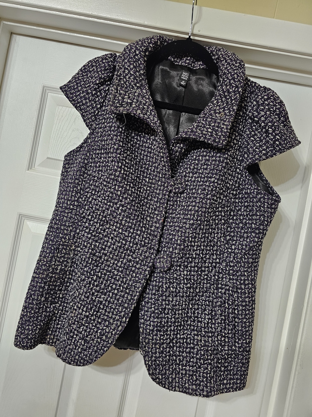Saks Fifth Avenue Purple and Black Tweed Cap-Sleeve Vest